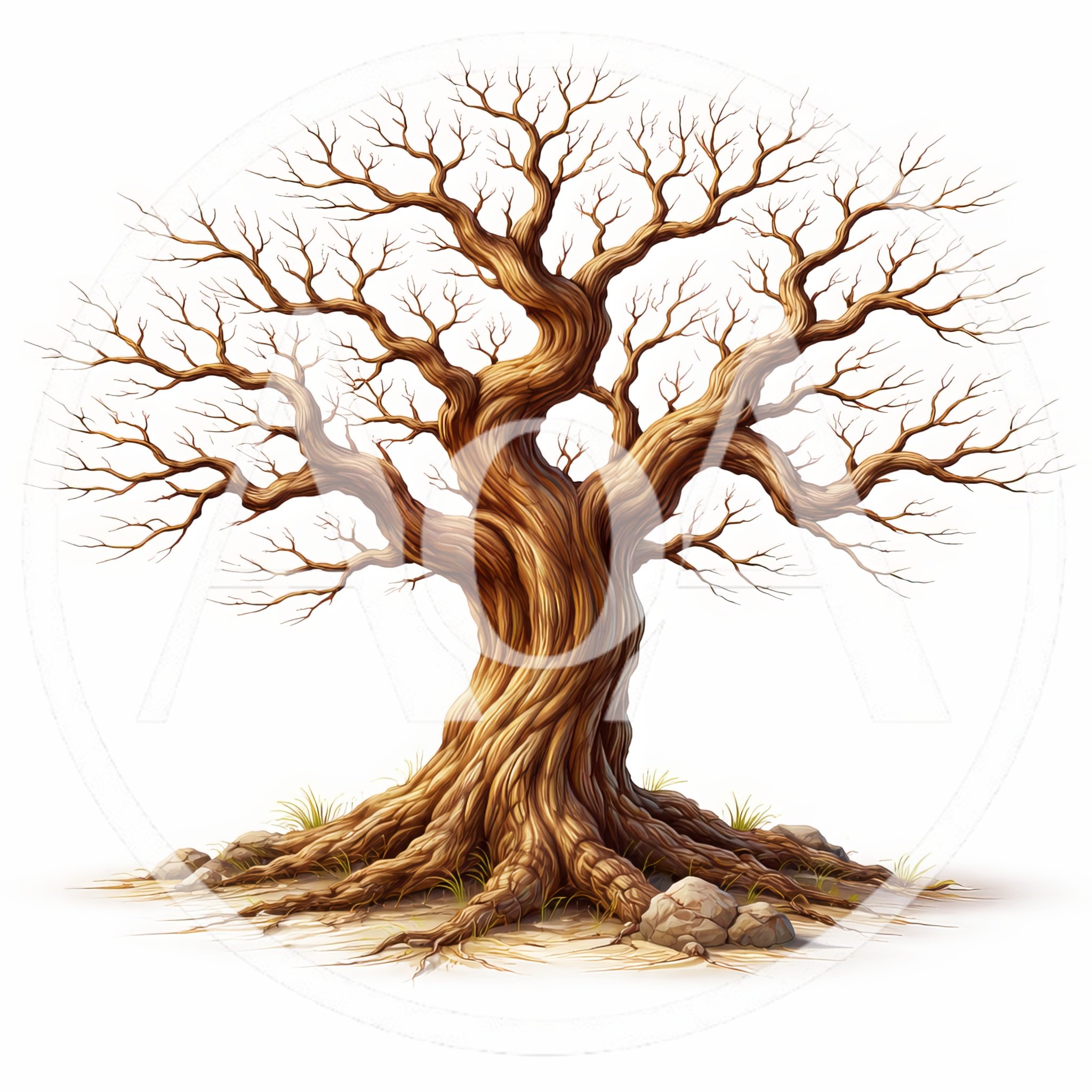 Ancient Twisted Bare Tree Isolated On White Background