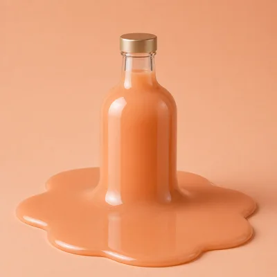 Melting Glass Bottle With Peach Colored Liquid
