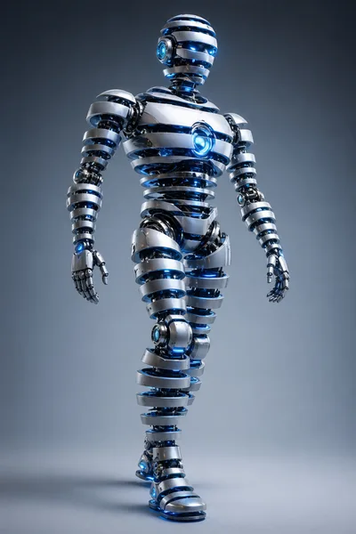Futuristic Segmented Metallic Robot Walking Forward