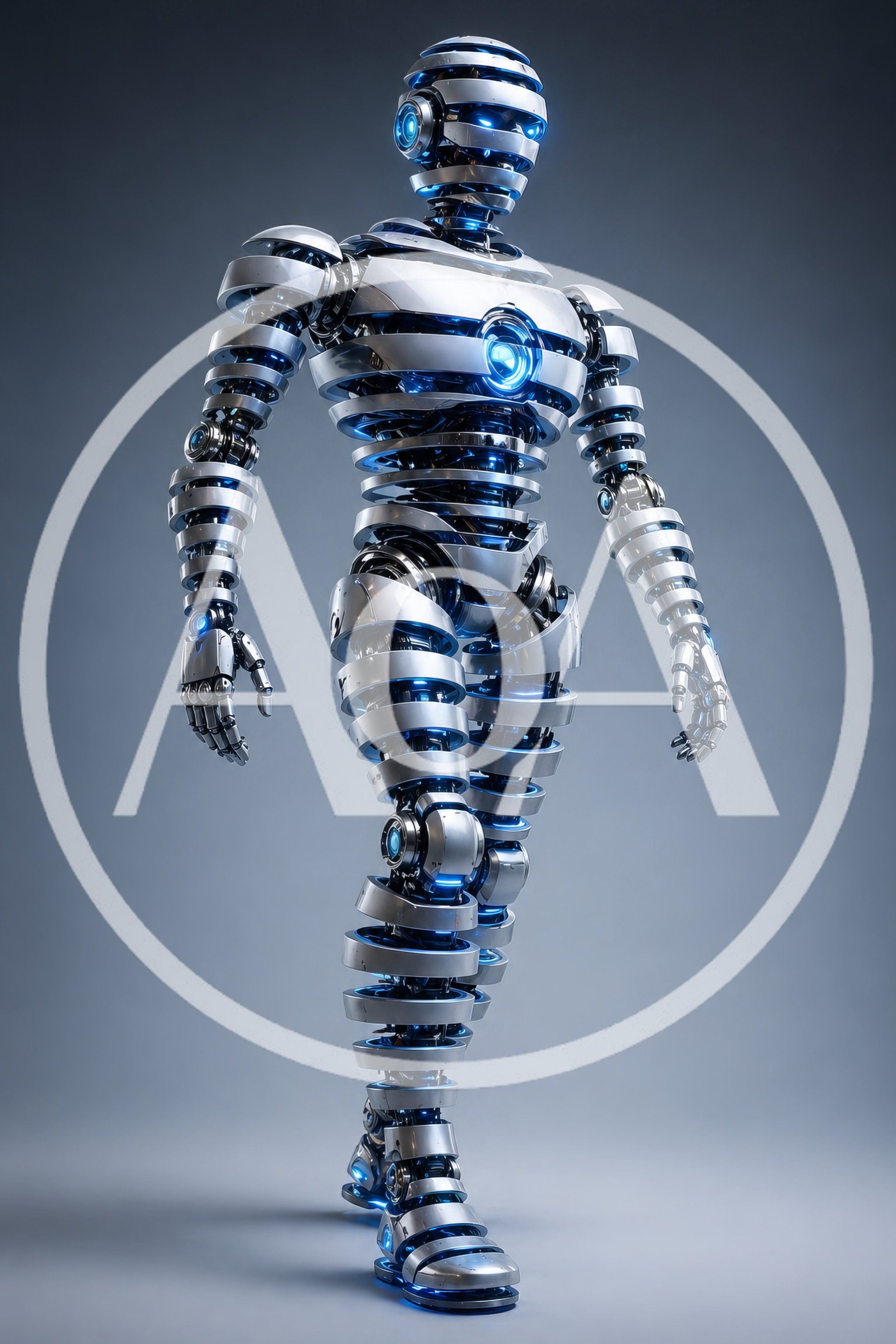 Futuristic Segmented Metallic Robot Walking Forward