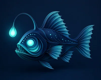 Stylized Paper Cutout Anglerfish With Glowing Bioluminescent Lure
