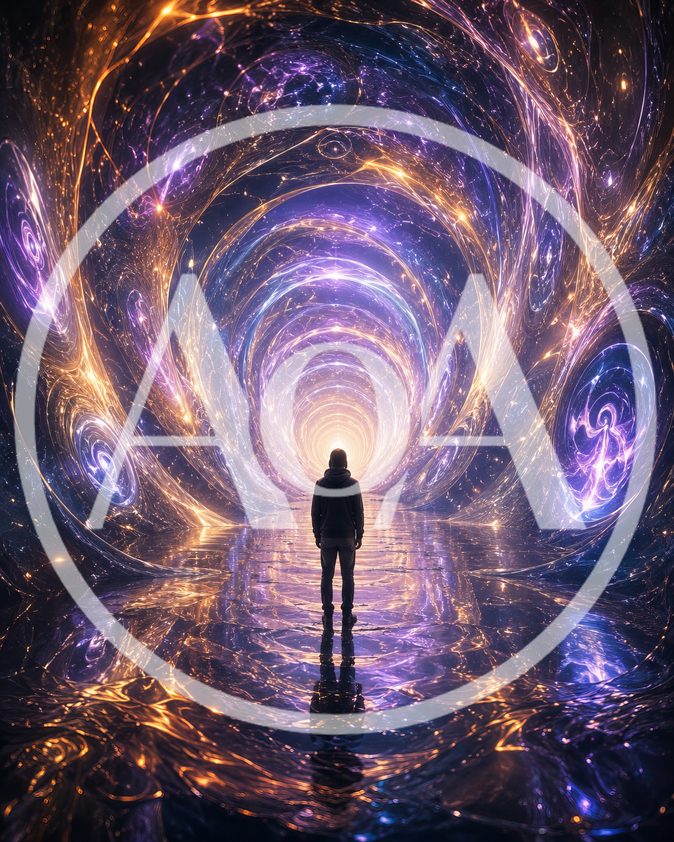 Person Standing In A Cosmic Portal Tunnel