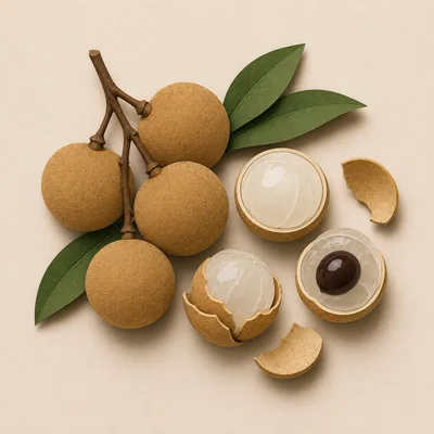 Fresh Longan Fruit Cluster With Peeled Halves