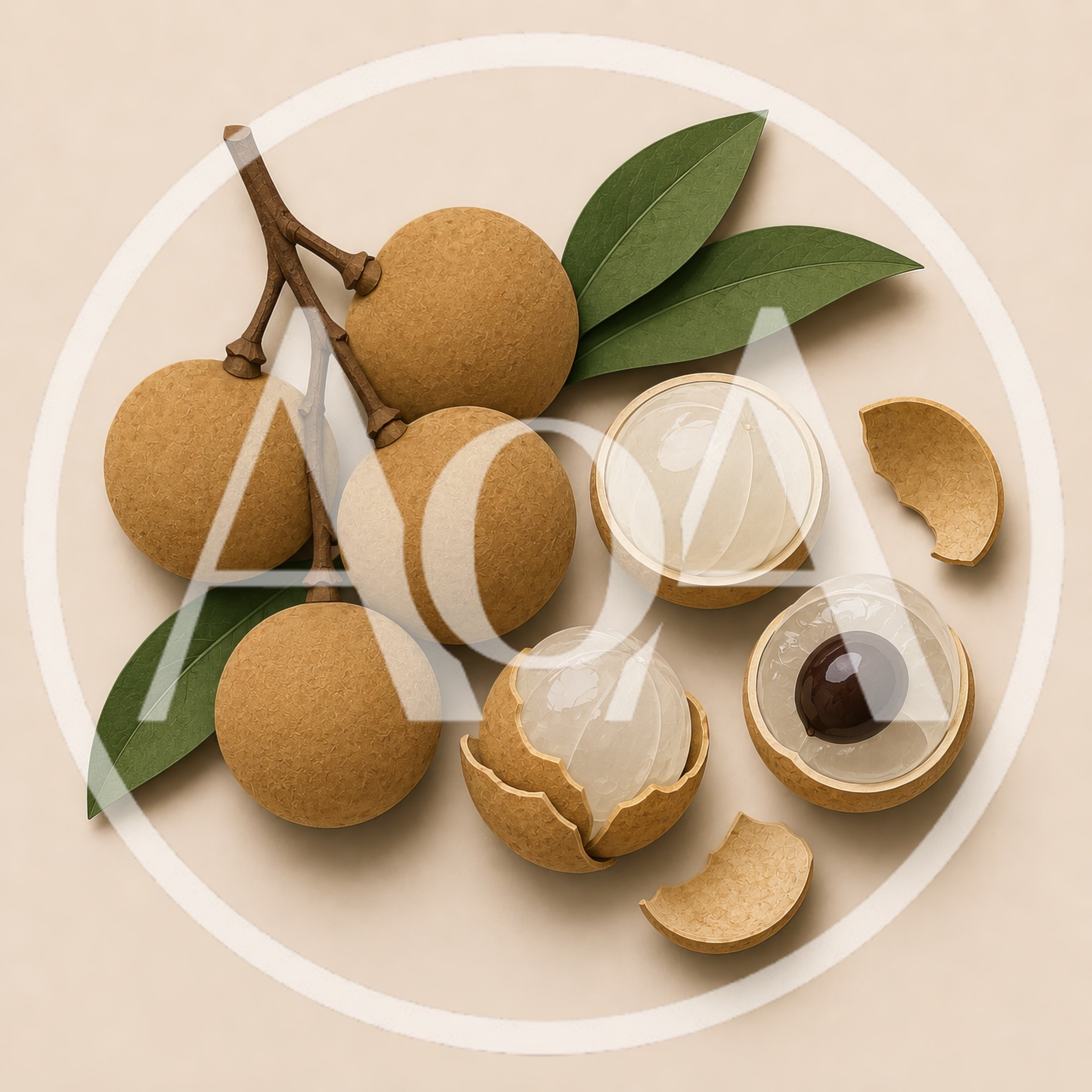 Fresh Longan Fruit Cluster With Peeled Halves