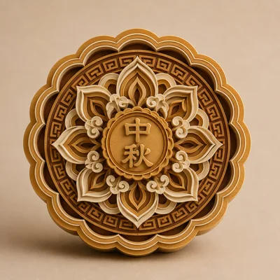 Intricate 3D Carved Mooncake With Mid Autumn Festival Text