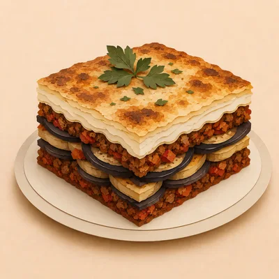 Square Moussaka Portion On A Plate