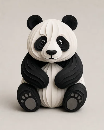 Papercraft Panda Bear Sculpture On Neutral Background