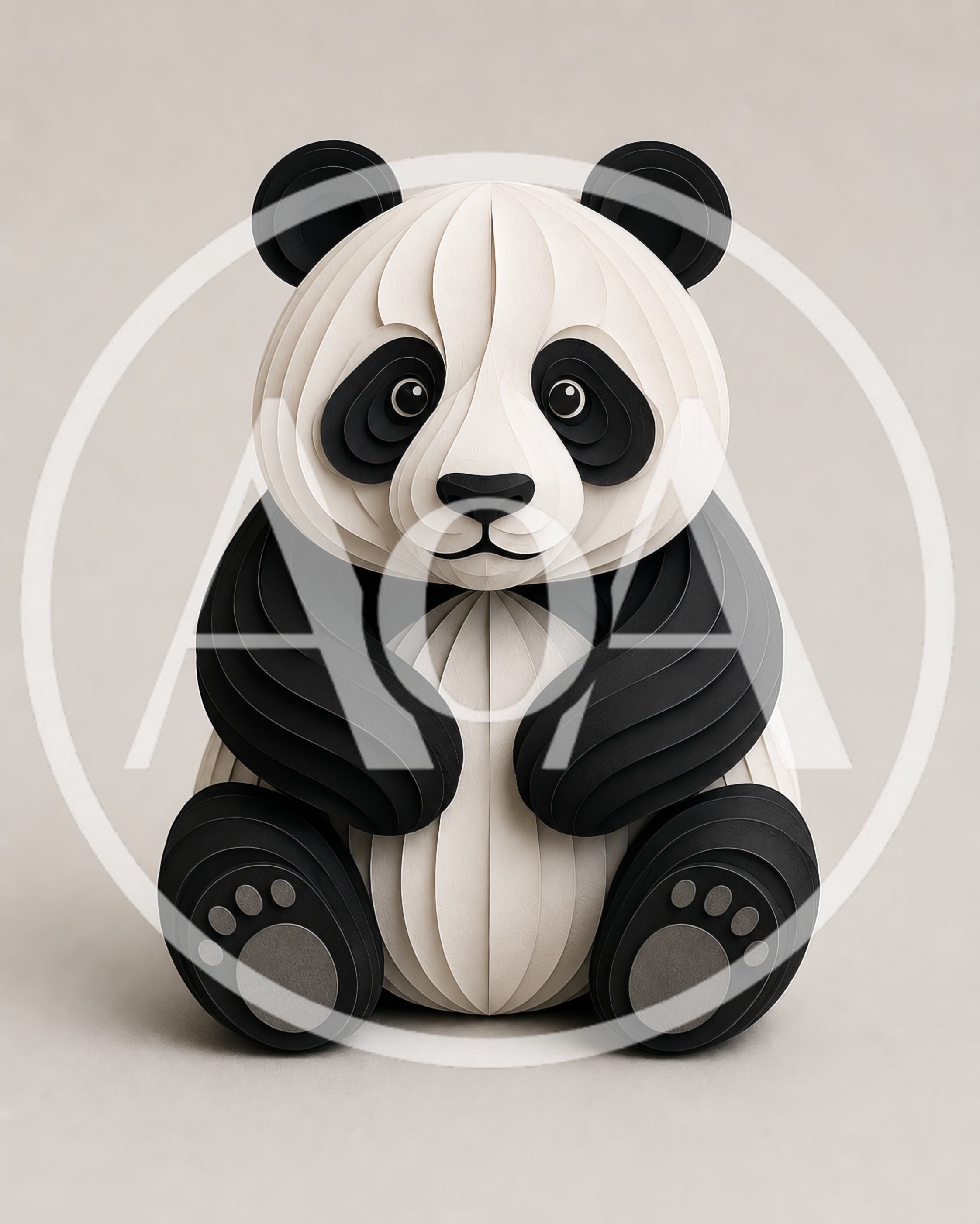 Papercraft Panda Bear Sculpture On Neutral Background