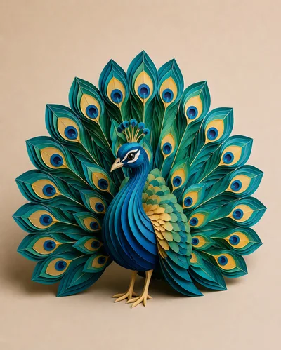 Paper Quilling Art Peacock With Spread Feathers