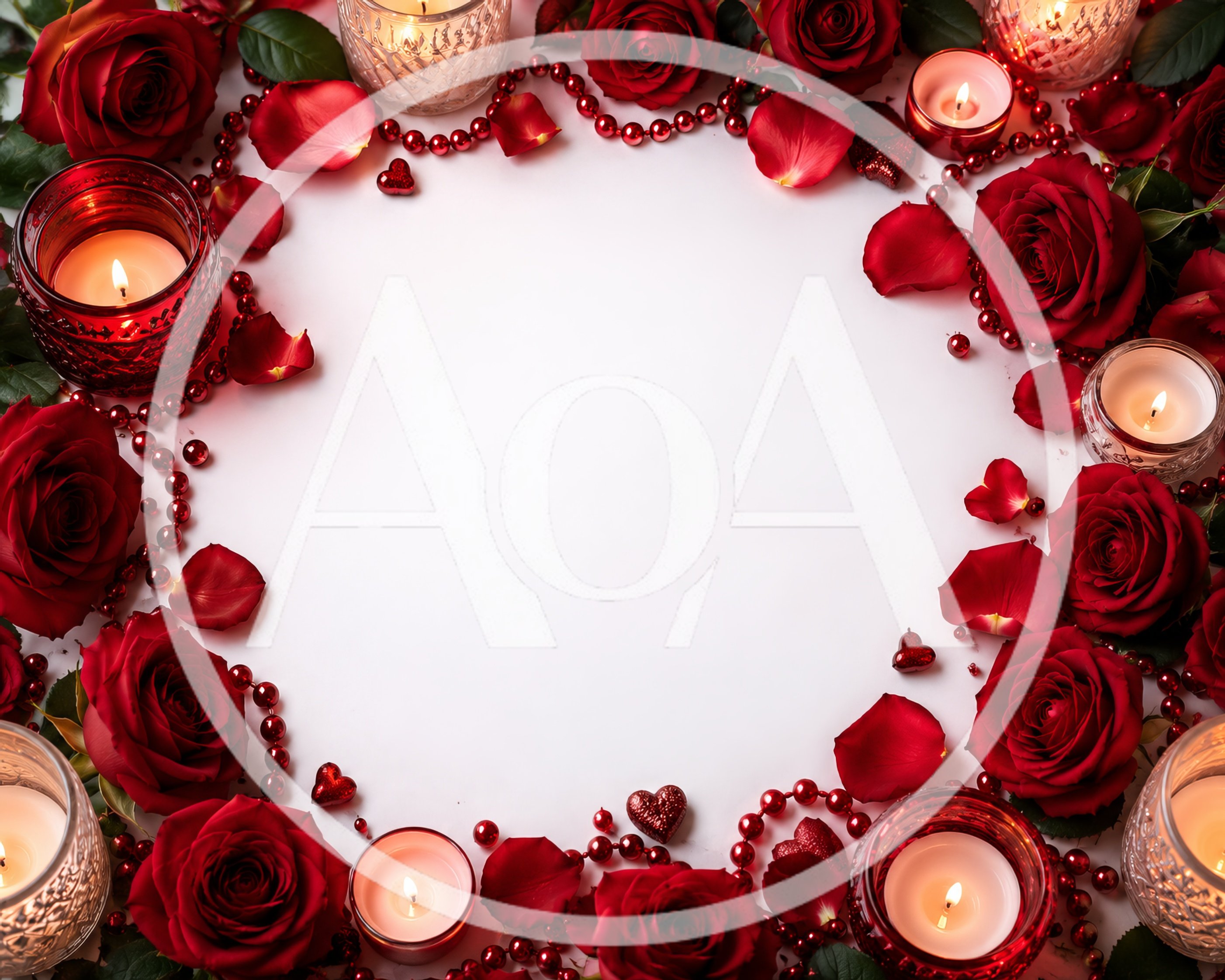 Romantic Red Rose Frame with Candles and Hearts