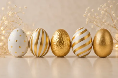 Five Decorative Easter Eggs Arranged In A Row