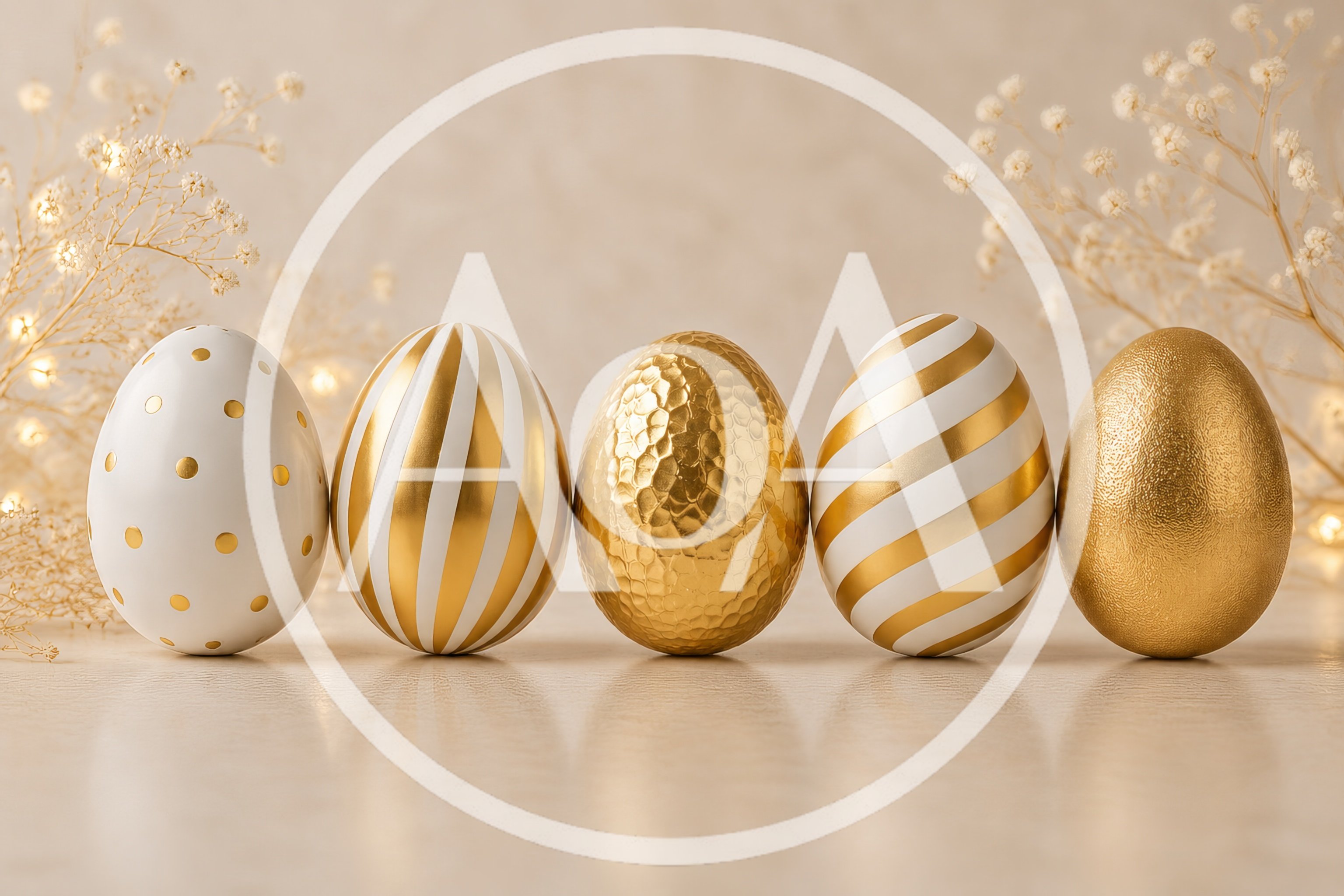 Five Decorative Easter Eggs Arranged In A Row