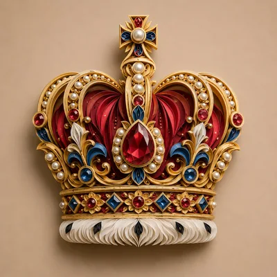 Ornate Royal Crown With Red Velvet And Gemstones