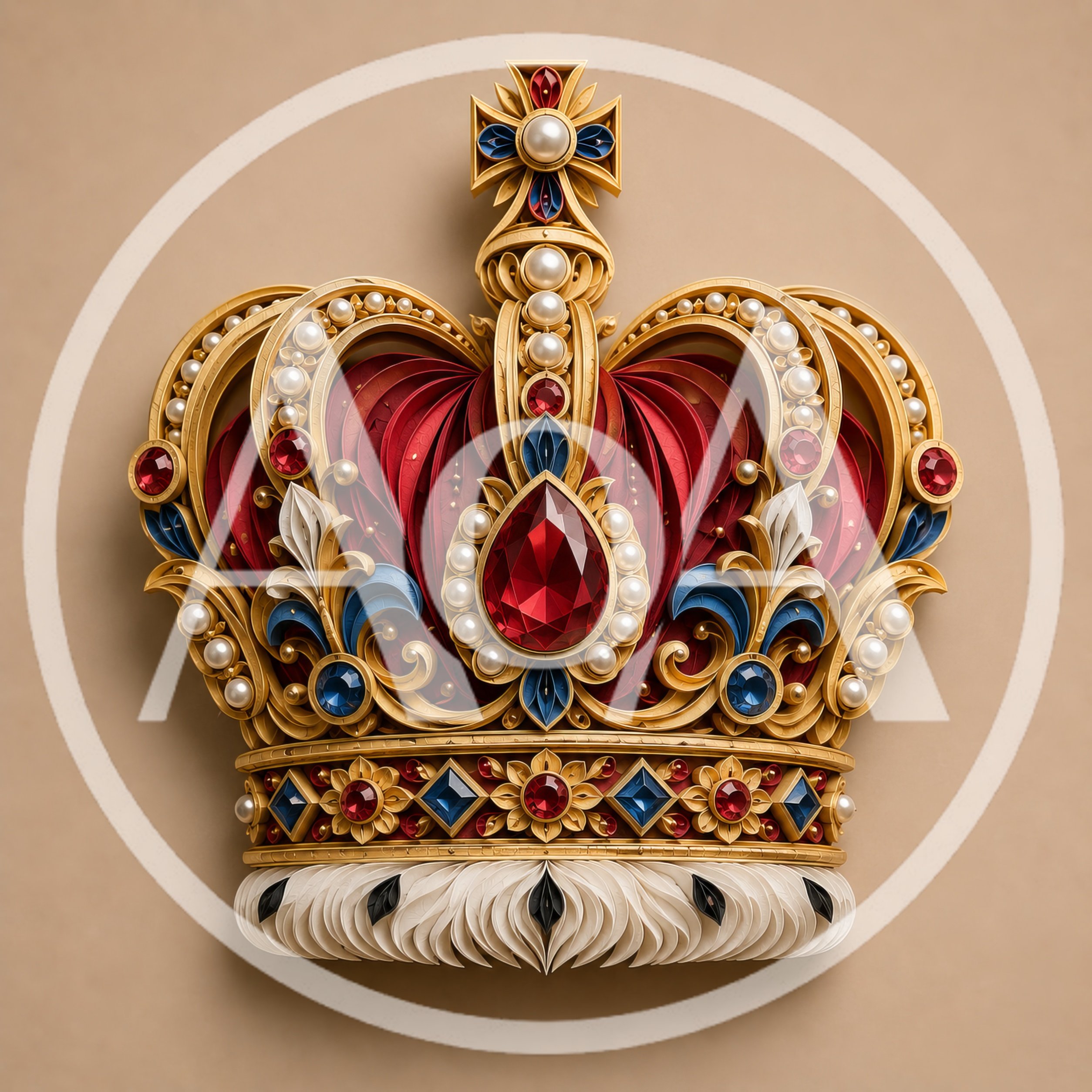 Ornate Royal Crown With Red Velvet And Gemstones