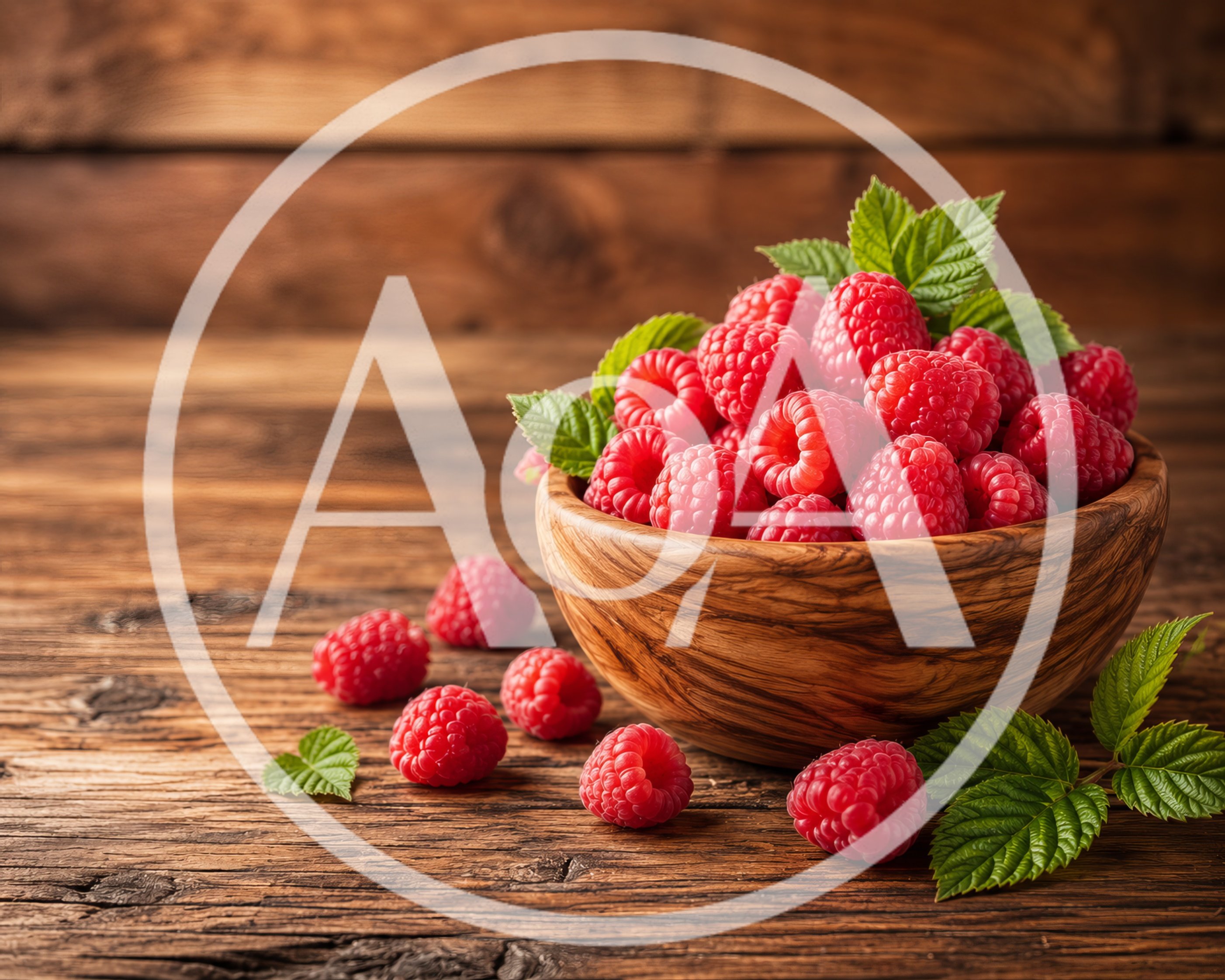 Fresh Raspberries In A Wooden Bowl