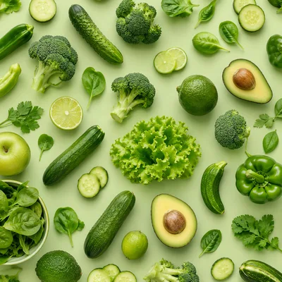 Fresh Green Vegetables And Fruits Flat Lay