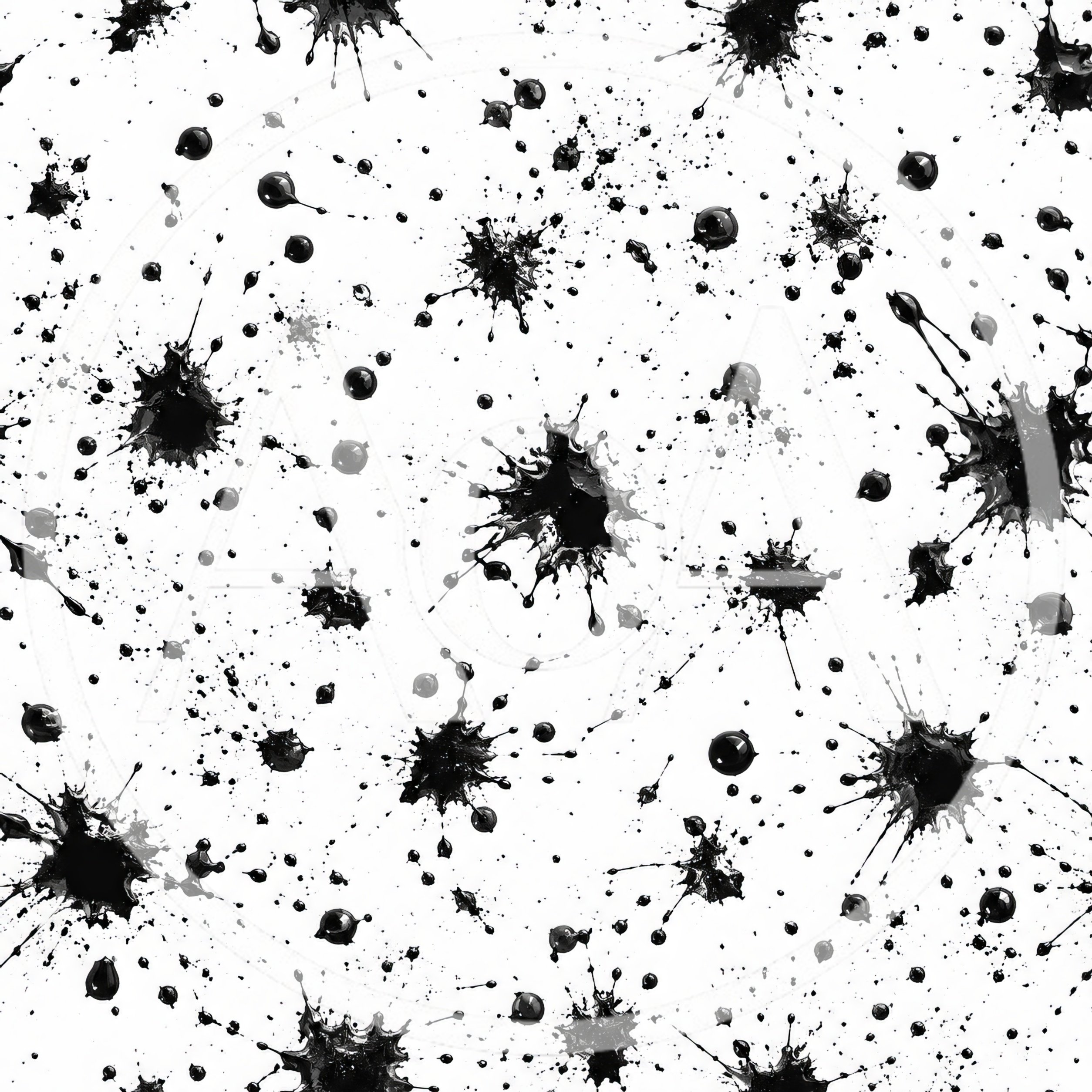 Seamless Pattern Of Black Ink Splatters On White Background