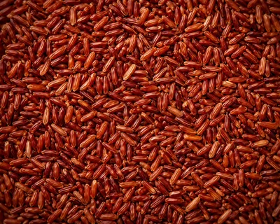 Top View Of Raw Red Rice Grains