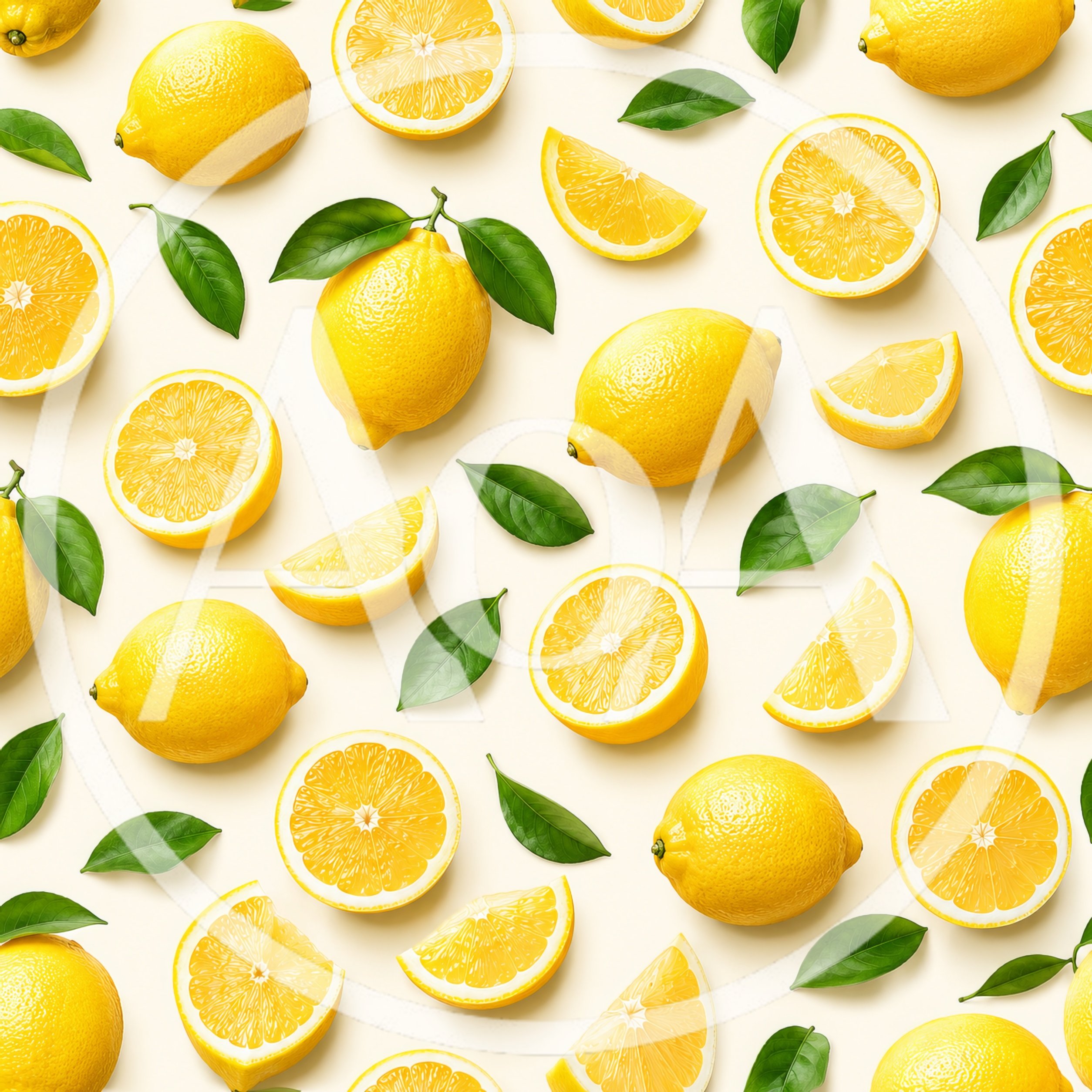 Seamless Pattern of Fresh Yellow Lemons and Leaves