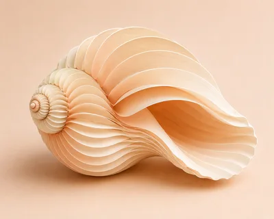 Paper Art Seashell Sculpture on Beige Background