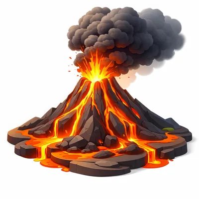 Erupting Volcano With Flowing Lava And Smoke