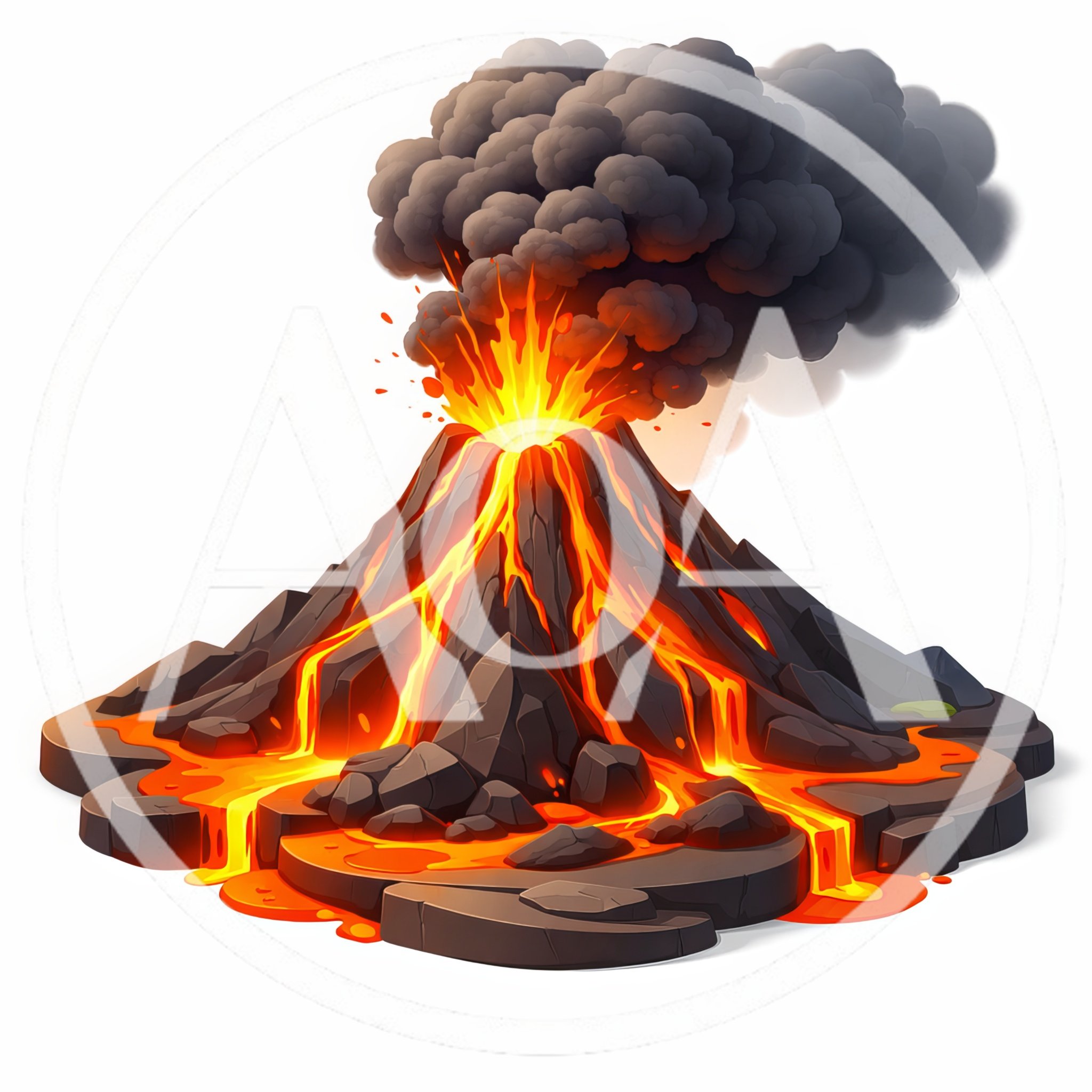 Erupting Volcano With Flowing Lava And Smoke