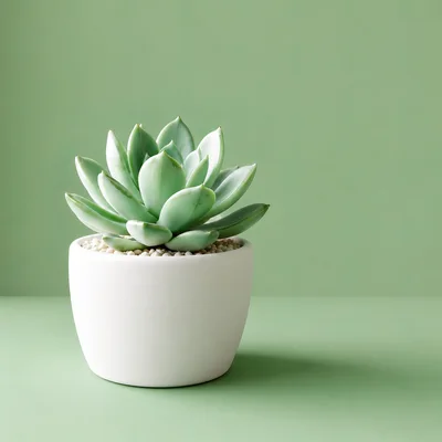 Potted Echeveria Succulent Plant On Green Background