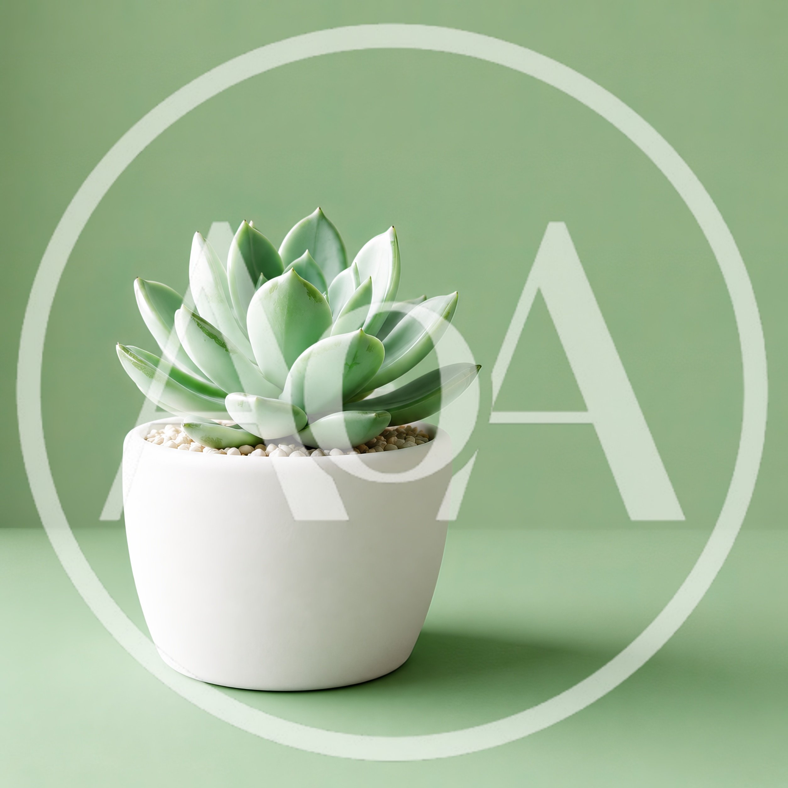 Potted Echeveria Succulent Plant On Green Background
