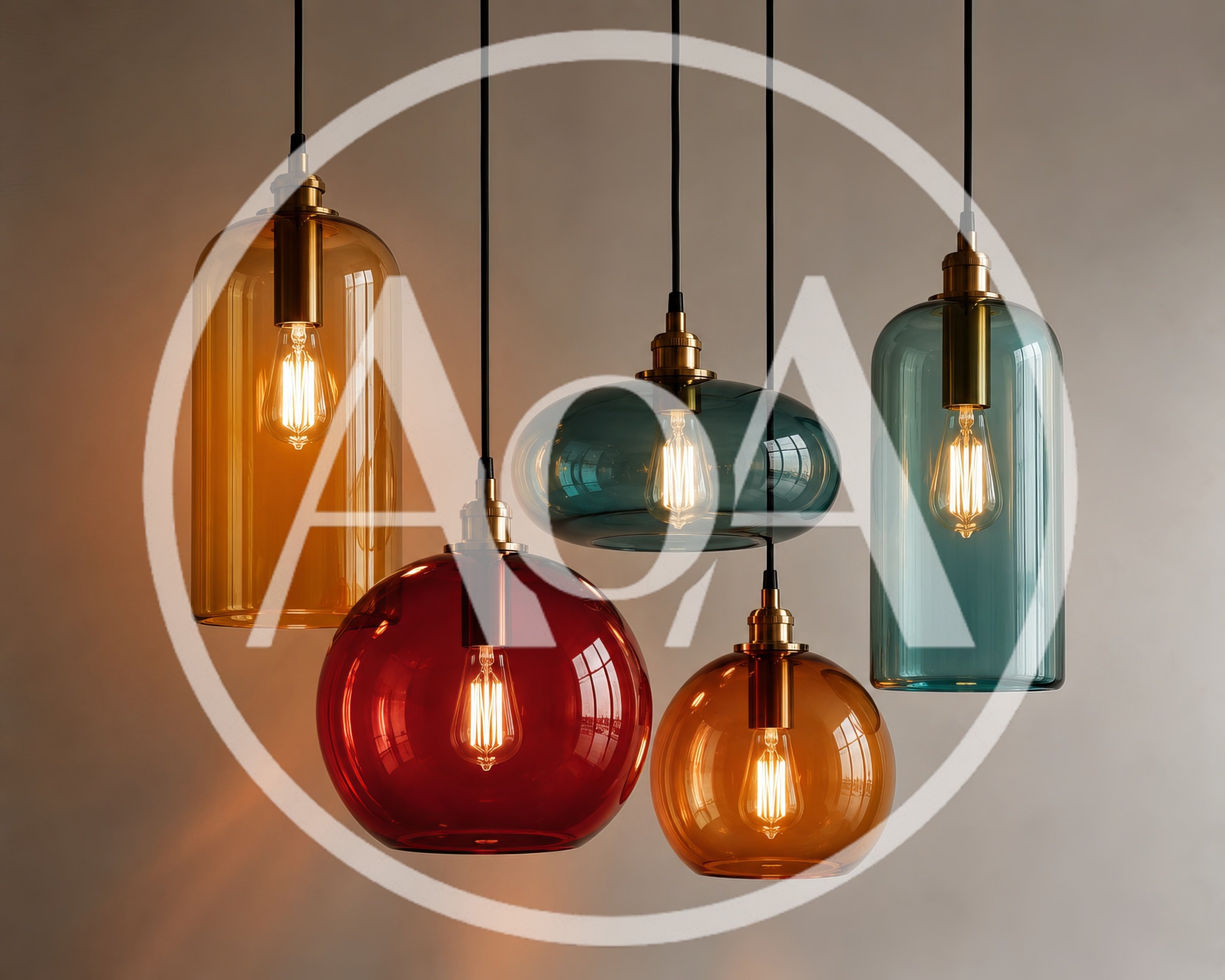Modern Colorful Glass Pendant Lights Hanging In Group