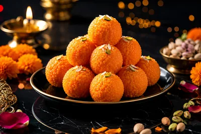 Traditional Indian Motichoor Ladoo Sweets On A Plate