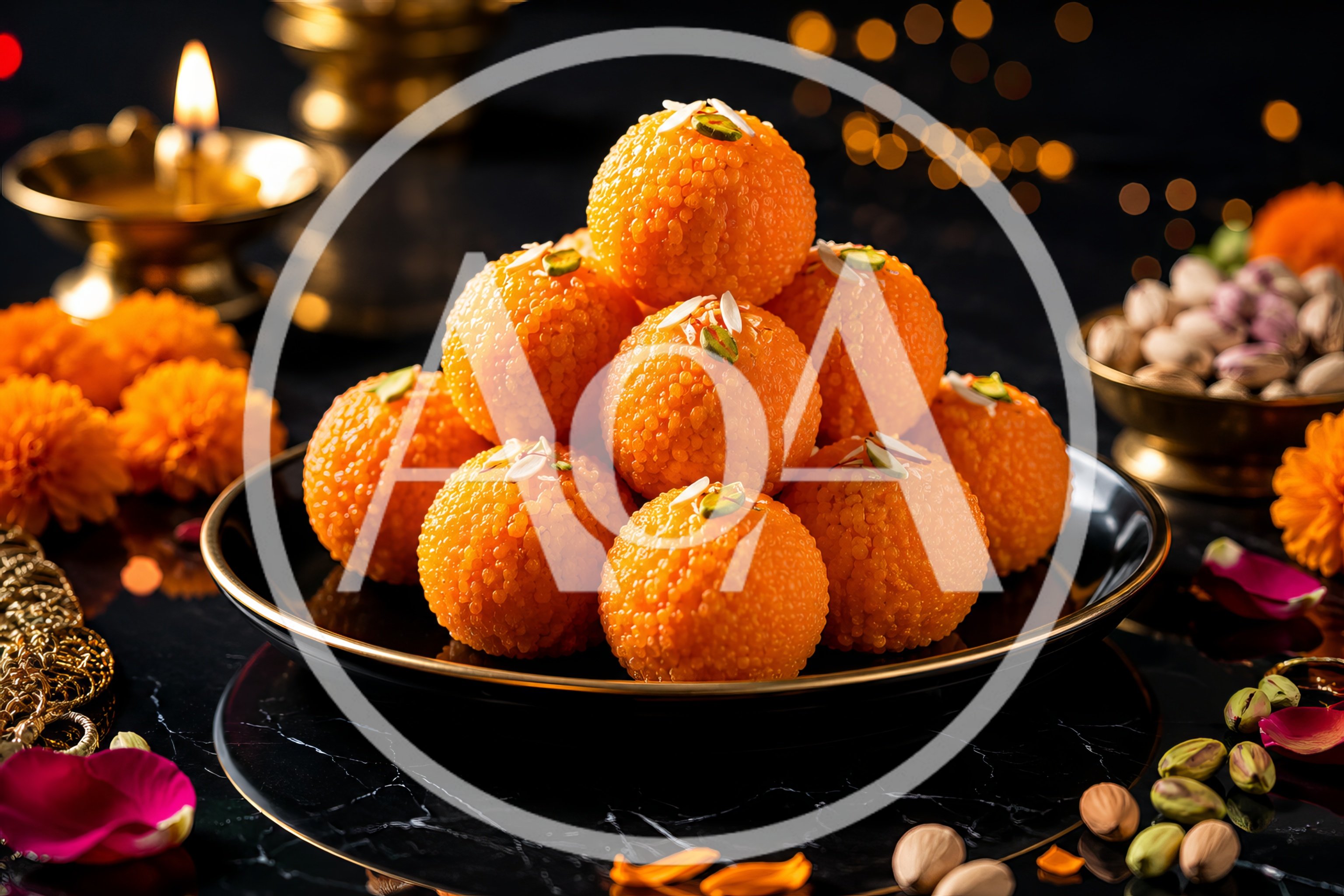 Traditional Indian Motichoor Ladoo Sweets On A Plate