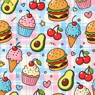Seamless Pattern With Cute Food Illustrations