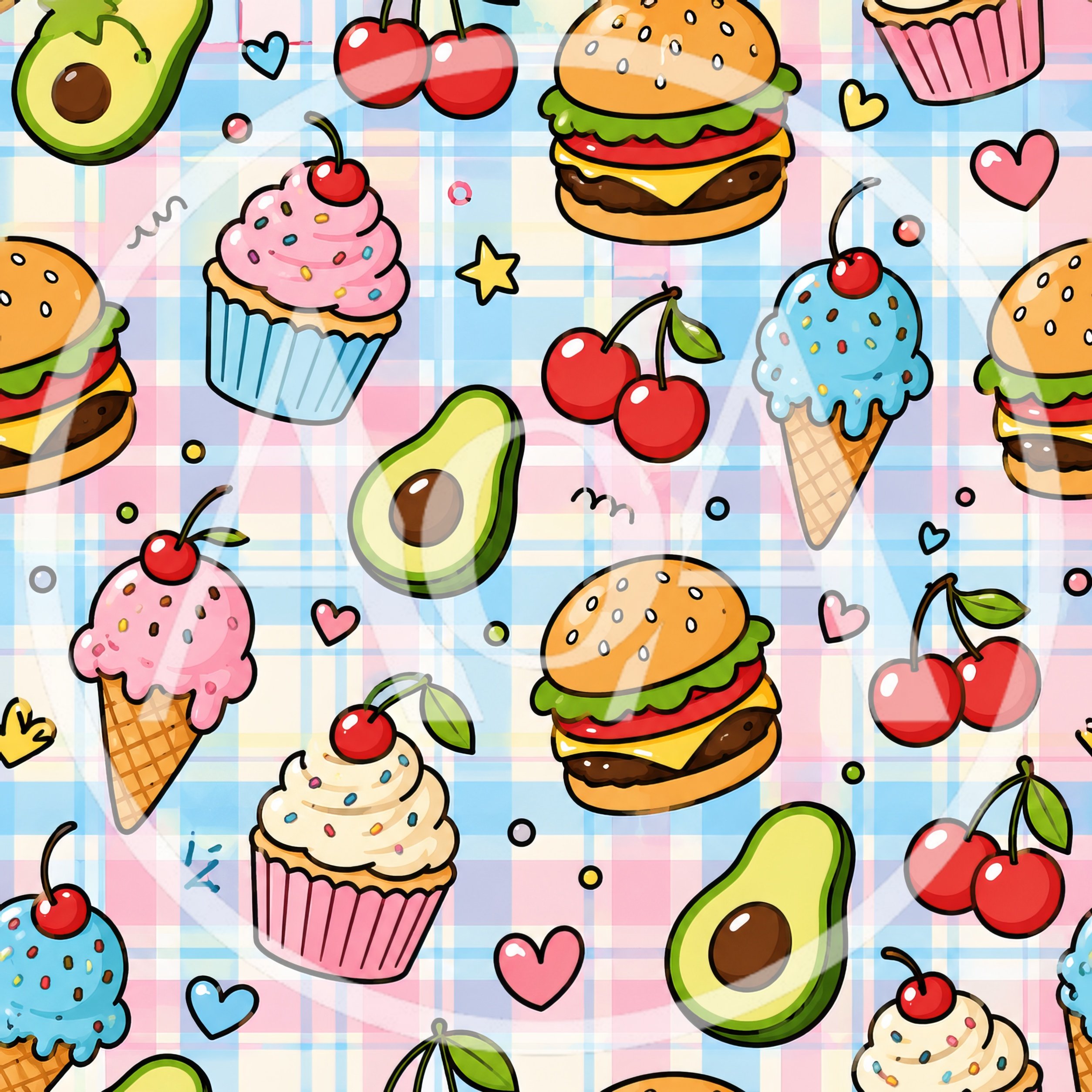 Seamless Pattern With Cute Food Illustrations