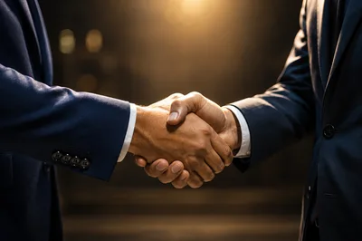 Professional Businessmen Shaking Hands In A Dark Office