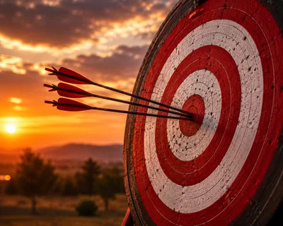 Three Arrows Hitting The Bullseye On Archery Target
