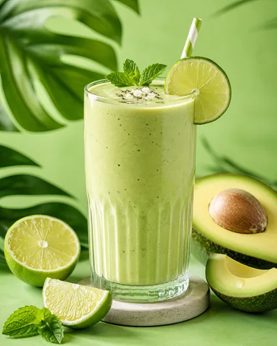Refreshing Avocado Lime Smoothie With Tropical Leaves
