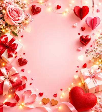 Valentine Day Flat Lay With Gifts And Hearts