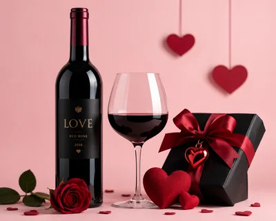 Romantic Valentine Day Wine Gift Set With Red Rose