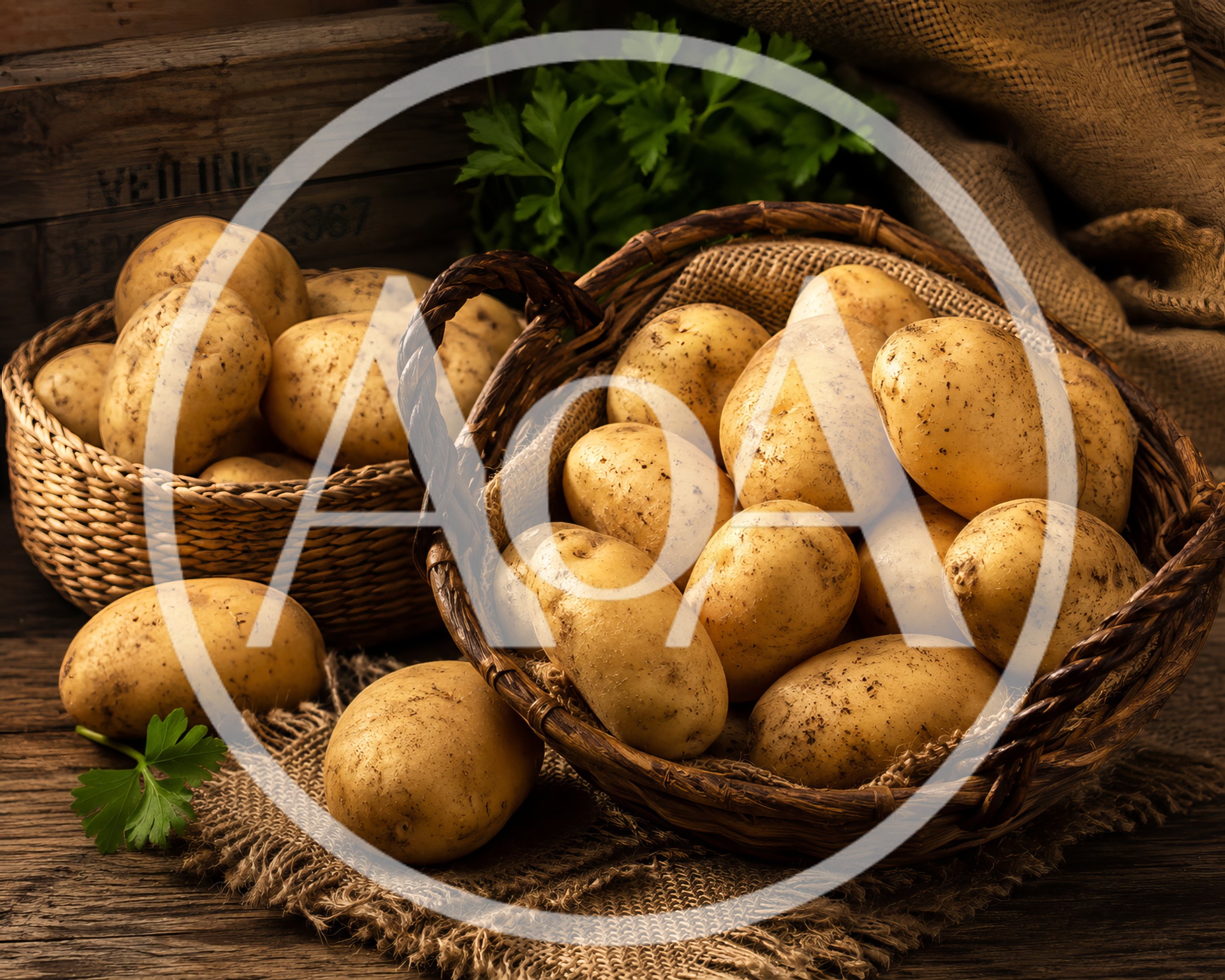 Fresh Raw Potatoes In Woven Baskets