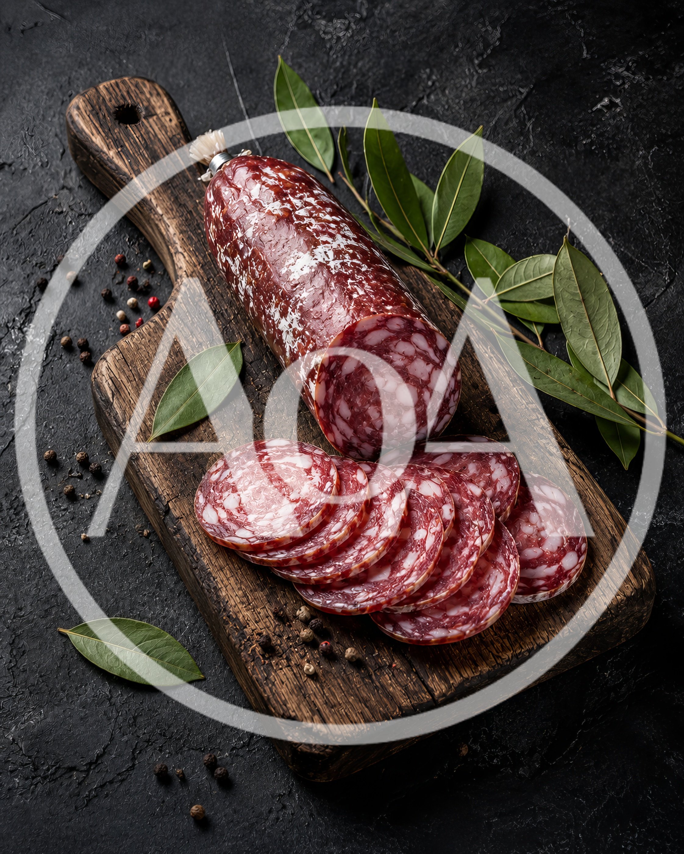 Salami Sausage Slices on a Wooden Cutting Board