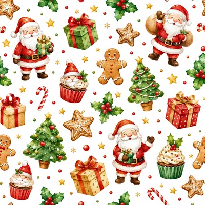 Christmas Seamless Pattern With Santa And Holiday Treats