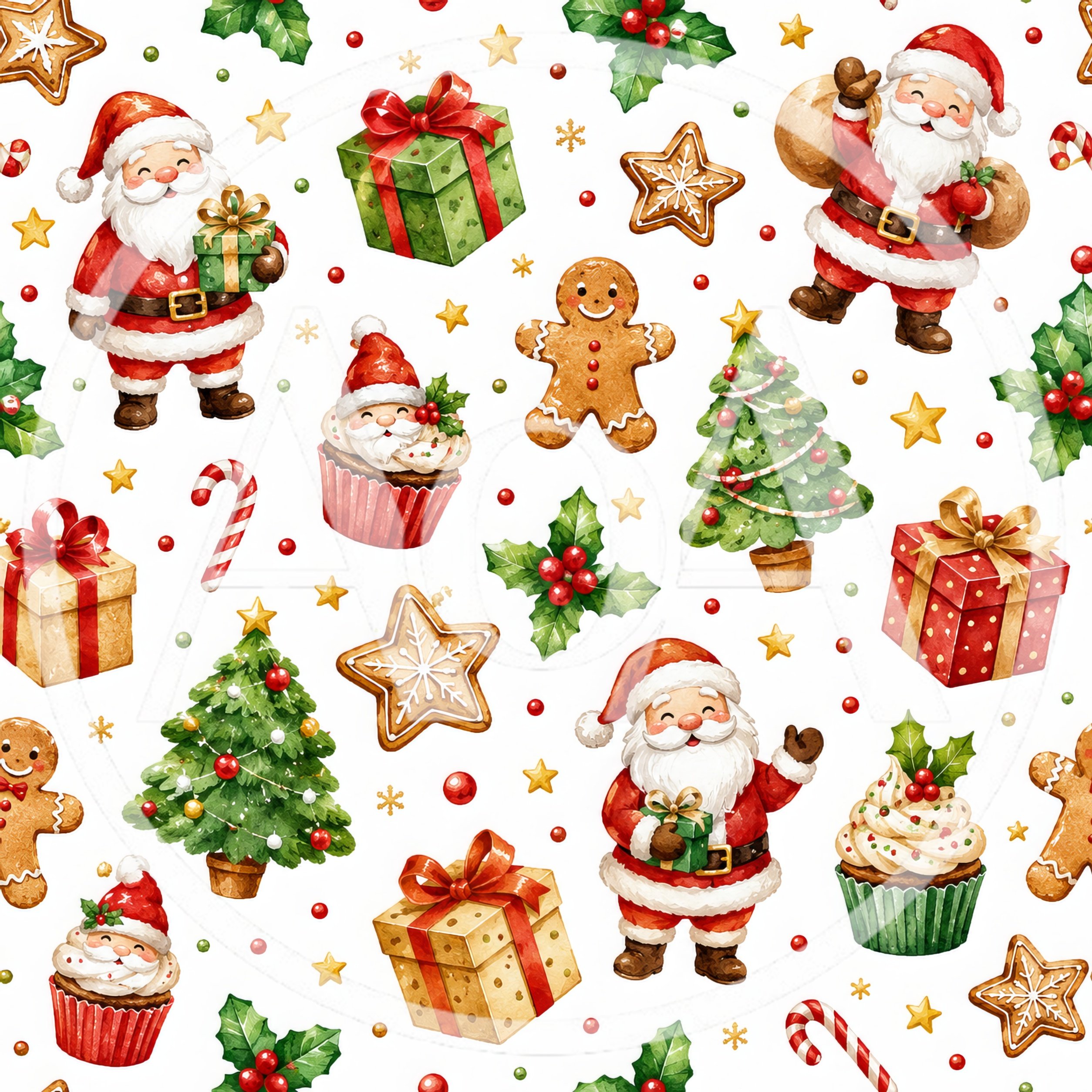 Christmas Seamless Pattern With Santa And Holiday Treats