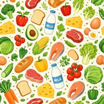 Seamless Pattern of Healthy Food Ingredients