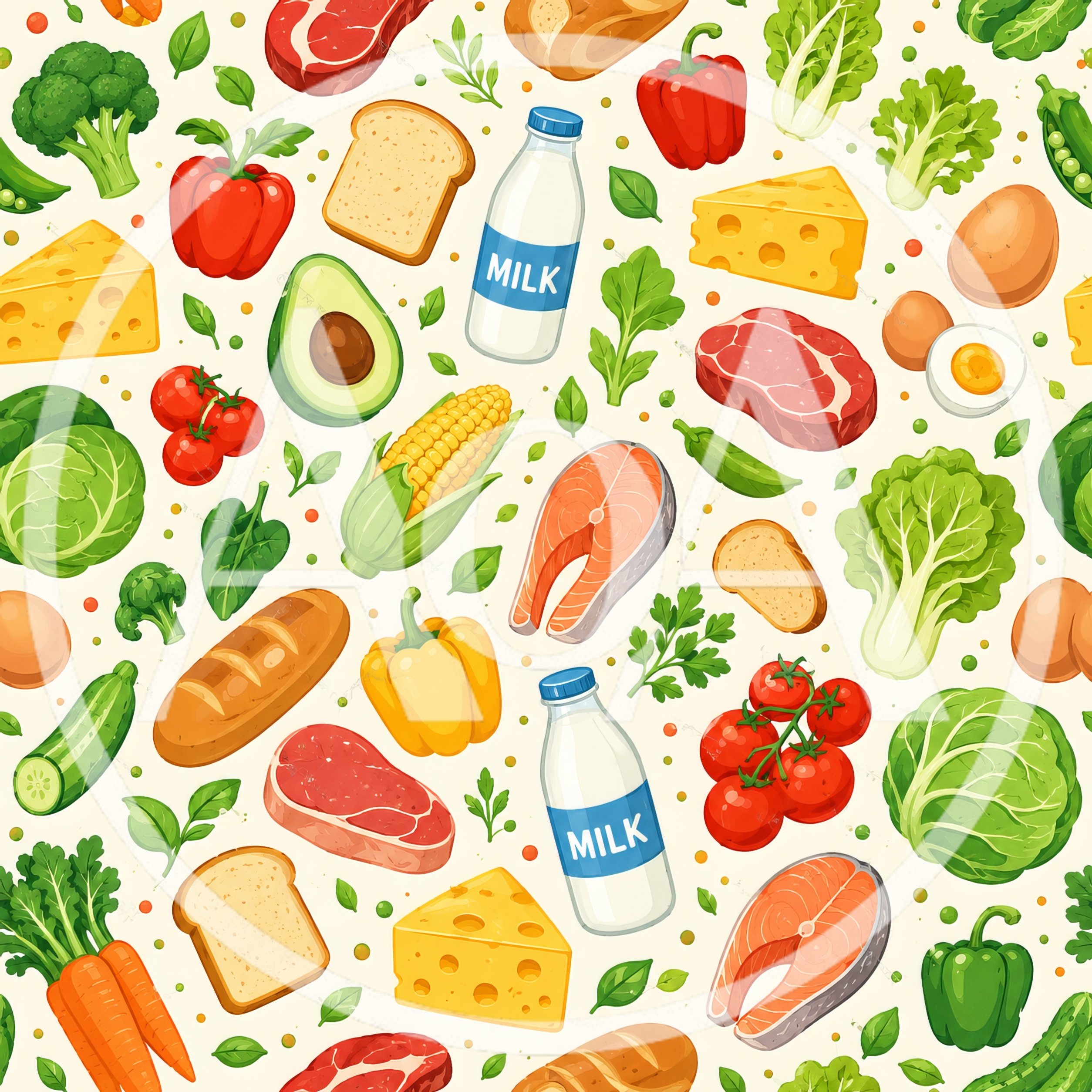Seamless Pattern of Healthy Food Ingredients