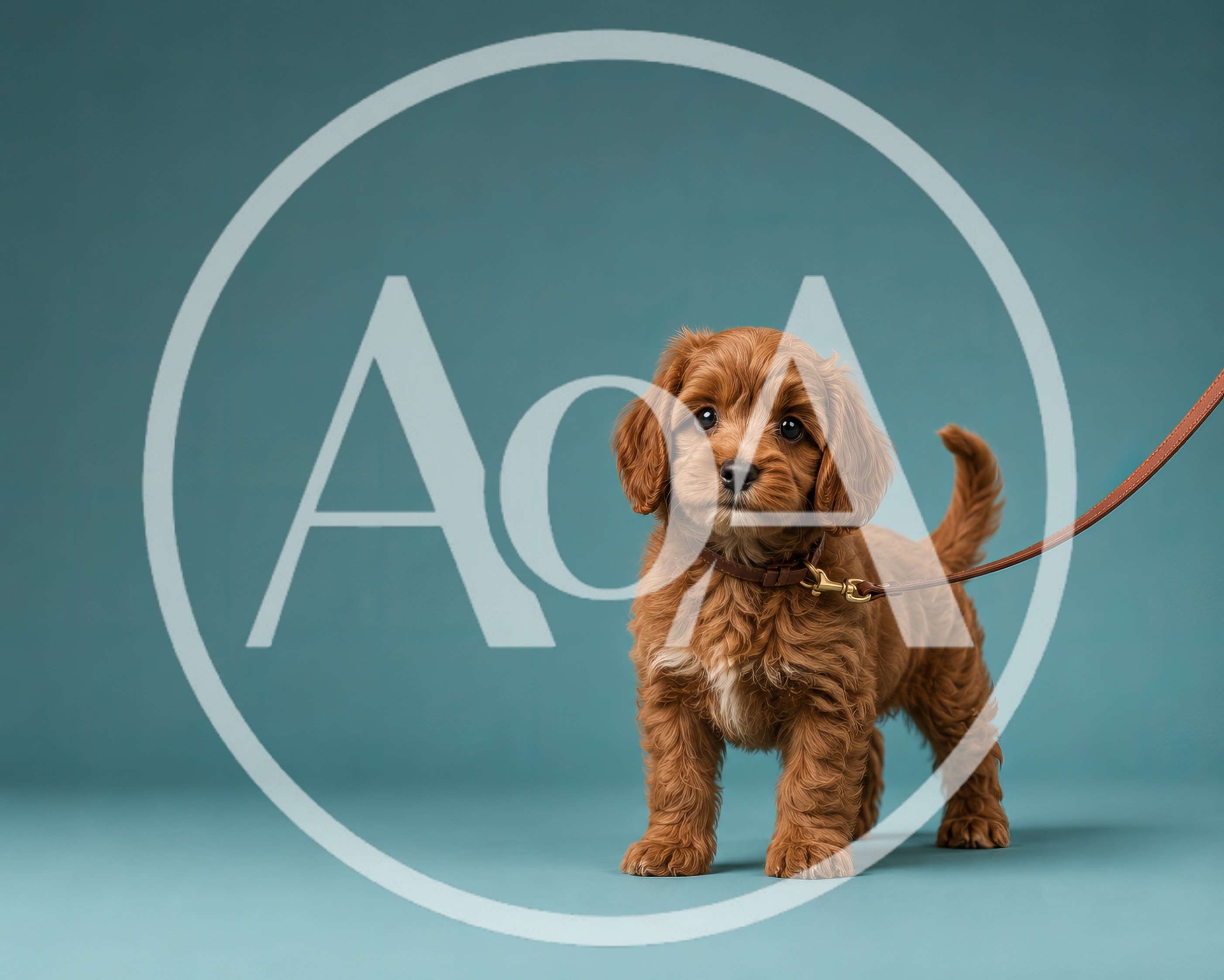 Adorable Cavapoo Puppy Standing on Teal Background