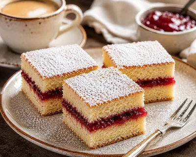 Three Squares Of Jam Filled Sponge Cake