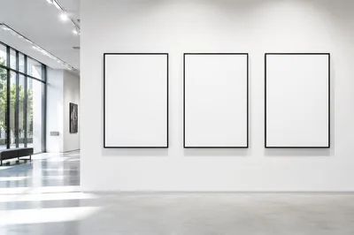 Three Blank Vertical Frames in Modern Art Gallery