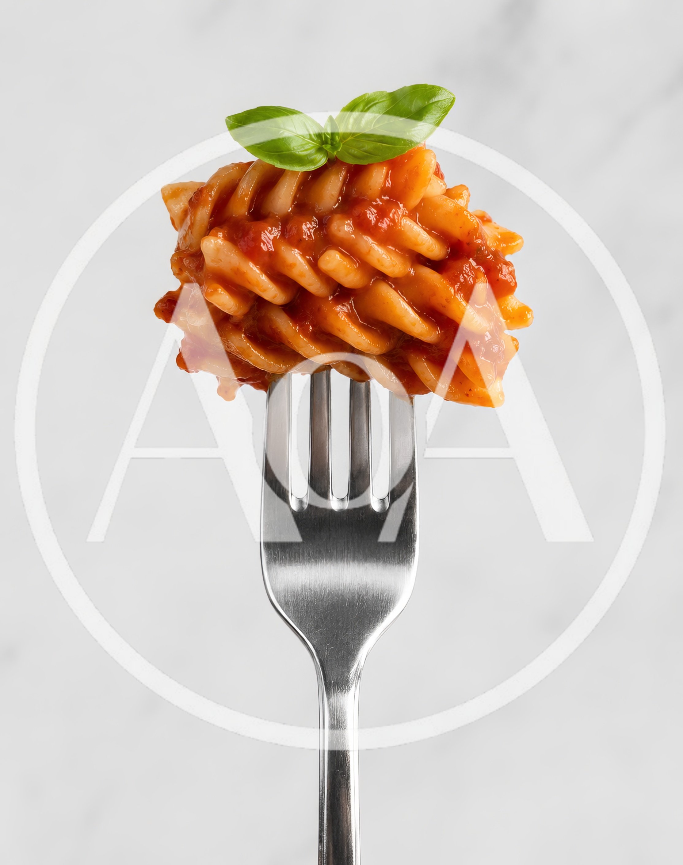 Fusilli Pasta With Tomato Sauce On A Fork