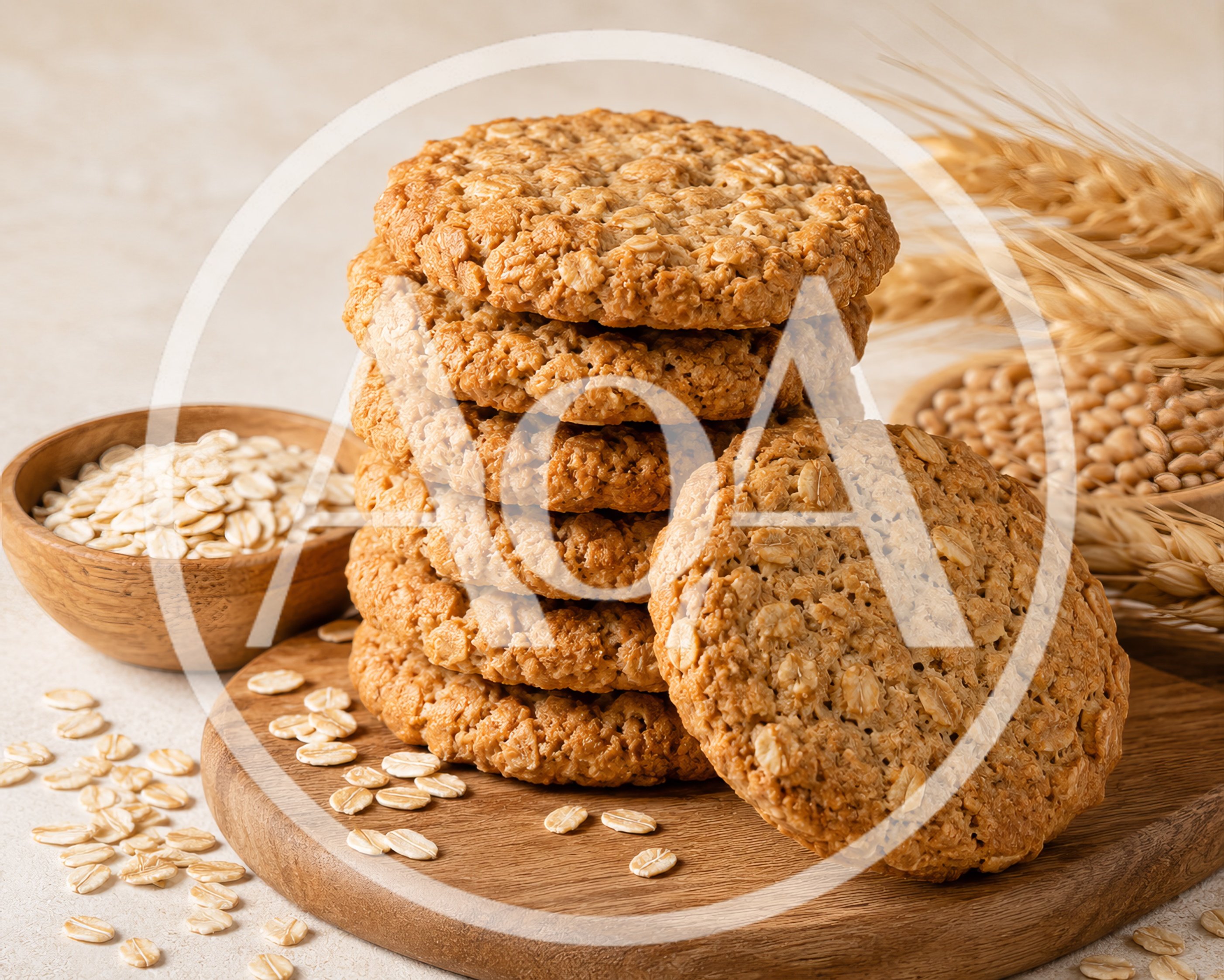 Stack of Homemade Oatmeal Cookies on Wooden Board