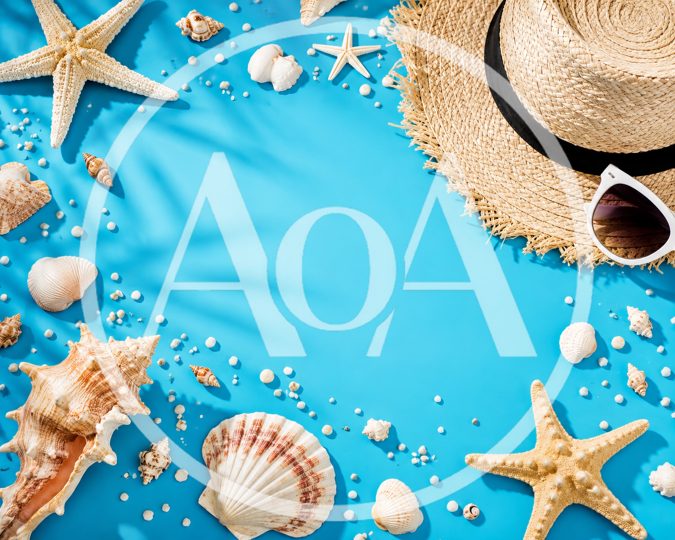Summer Beach Vacation Flat Lay With Seashells And Hat